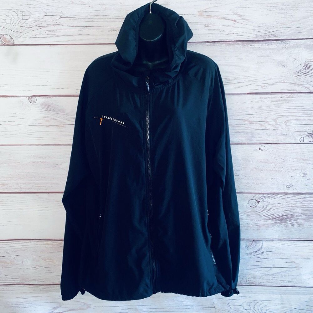Orangetheory Women’s Large Black Hooded Full Zip Activewear Windbreaker Jacket